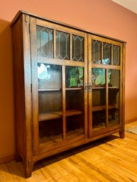 Large Leaded Glass Front Mission Style Cabinet