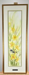 Original Susan LeBow Framed And Signed Watercolor Of A Canary. Titled Spring Garden