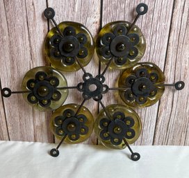 Vintage Green Glass & Metal Wall Art *Local Pick-Up Only*