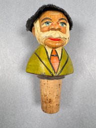 Wood Carved Cork Bottle Stopper - Man