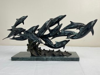 Vintage 1990s San Pacific Cast Bronze Dolphins Sculpture-Local Pickup