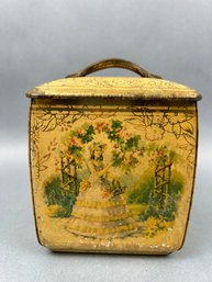 Vintage Made In England Decorative Tin Covered Container.