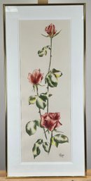 Original Susan LeBow Framed And Signed Watercolor Of A Rose Bush.