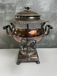 Silver Plate Tureen With Spigot And Wood Turned Handles