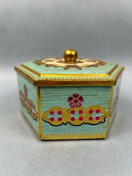 Vintage 6 Sided Covered SLK Tin Container.