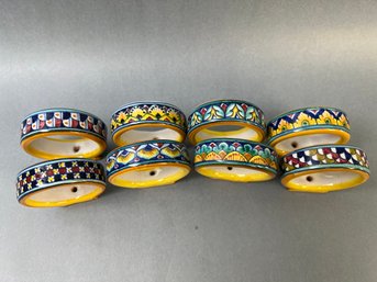 8 Made In Italy Handpainted Ceramic Napkin Rings.