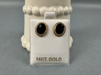 14k Yellow Gold Earrings With Black Onyx