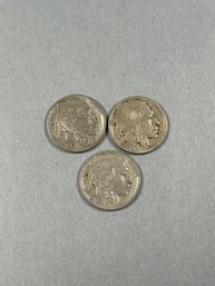 Three Vintage Buffalo Nickels 1937