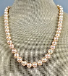 Light Pink Pearl Necklace 7.1mm 14k Clasp