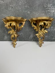 Pair Of Gold Florentine Wall Sconces/shelves