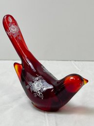 Vintage Red Fenton Glass Bird Hand Painted By F Hubbard *Local Pick-Up Only*