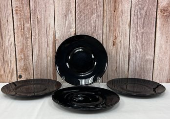 4 Black Glass Salad Plates