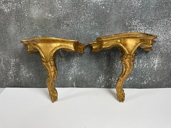 Pair Gold Florentine Style Single Leg Wall Sconce/shelf
