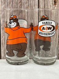 2 Family A & W Restaurant Drinking Glasses