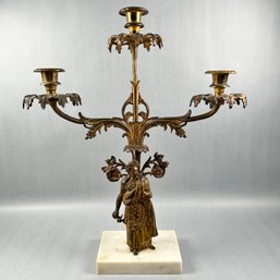 Vintage French Provincial Triple Candleholder With Marble Base