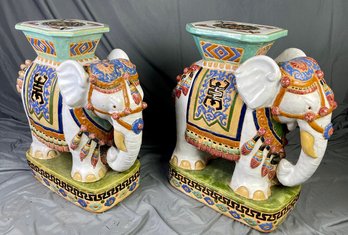 Pair Of Vintage Ceramic Elephant Garden Stools