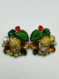 Vintage Juliana D & E Easter Egg Cabochons & Rhinestones Clip On Earrings