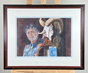 Original Susan LeBow Framed And Signed Watercolor Of A Man.