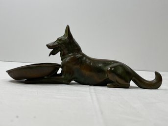 VTG Bronze Plated Dog With Saucer Ashtray