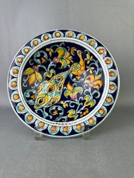 Italian Hand Painted Pottery Bowl  With Peacock - Parrini