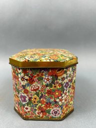 Vintage Hinged Cover Candy Tin From England.