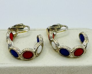 Red, White & Blue Clip On Earrings