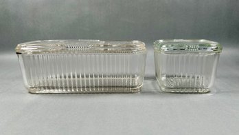 Set Of 2 Clear Glass Refrigerator Dishes - Vegetable Motif