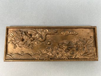 Heavy Bronze Desk Plaque Featuring Dragons.