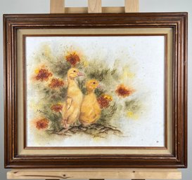 Original Susan LeBow Framed And Signed Acrylic On Canvas Of Ducklings.