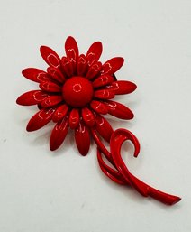 Floral Red/orange Metal Brooch