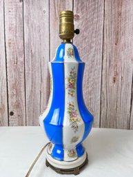 Blue And White Flowered Porcelain Table Lamp.