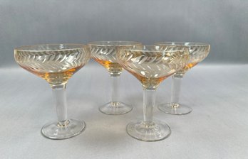 4 Etched Amber Tinted Champagne Coupes