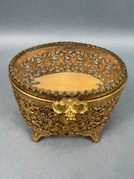 Brass Glass Snd Velour Trinket Box.