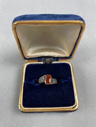 Silver Ring With Marcasite And Amber Colored Stone