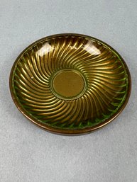 Antique Green Glass And Brass Small Dish.