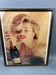Framed Moet & Chandon Poster With Marilyn Monroe.