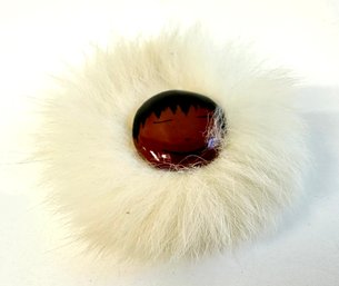 Vintage Ceramic Face And Fur Pin Made In Alaska