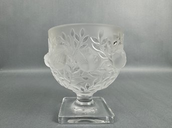 Lalique France Elizabeth Birds & Leaves French Crystal Footed Pedestal Bowl Vase