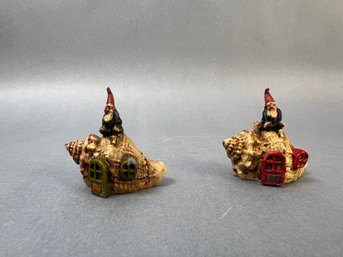 Small Painted Lead Gnomes Signed.