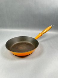 Vintage Le Creuset Orange Cast Iron Pan With Wood Handle 24