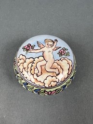 Enameled Trinket Dish With Cherub.