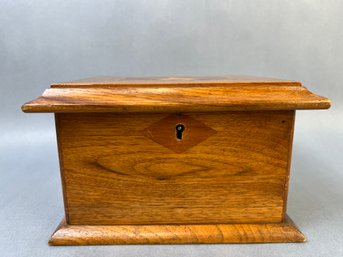 Velour Lined Wood Inlaid Hinged Locking Box. No Key.