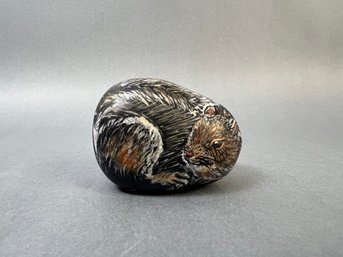 Rock Painted To Look Like Squirrel.