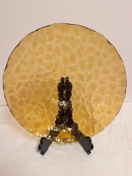 Amber Glass Serving Plate With Stand MCM *Local Pick-Up Only*