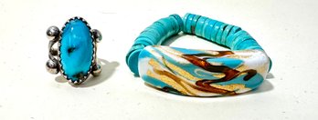 Silver And Turquoise Ring 5.75 Size With Turquoise Bracelet