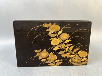 Vintage Covered Enameled Box With Flowers And A Tray.