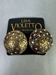 Lisa Violetto Clip Earrings With Crystals