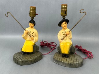 Pair Of Vintage Asian Style Figurine Table Lamps