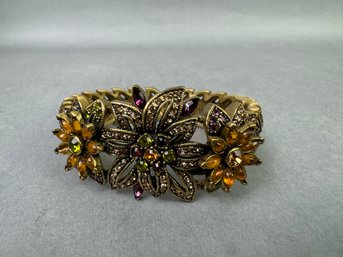 Heidi Daus Gold Tone Encrusted With Colorful Rhinestones