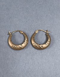 10K Yellow Gold Laser Cut Hoop Pierced Earrings